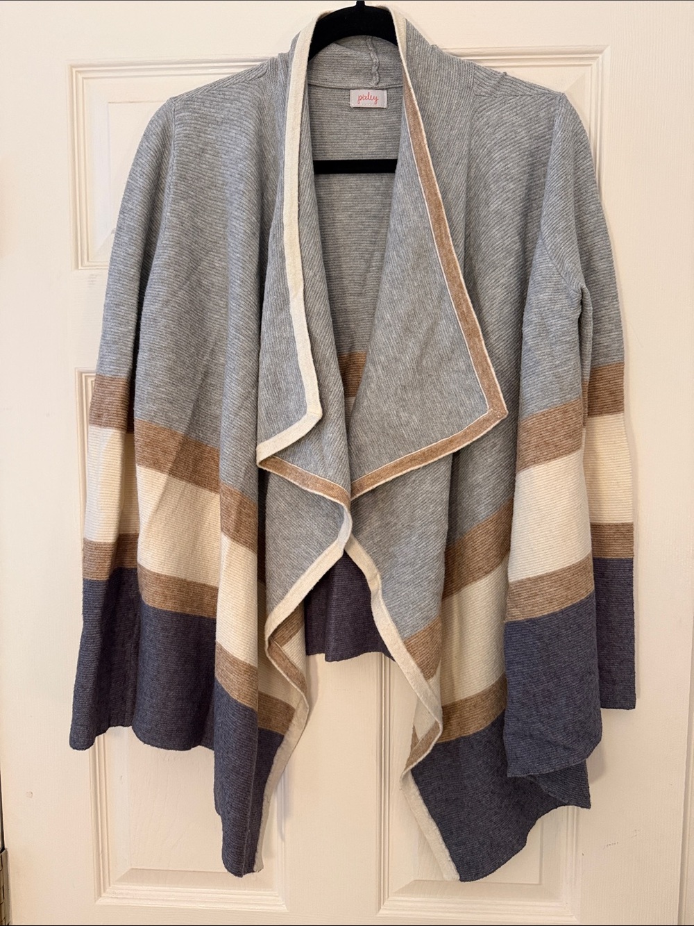 Pixley Striped Draped Cardigan - Gray, Cream & Taupe